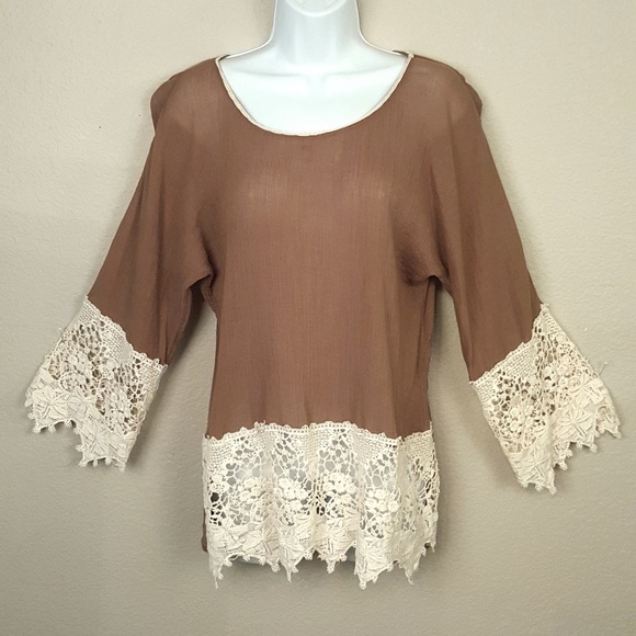 🔥Altar'd State Tunic Lace Trim Top Bell sleeve - Picture 1 of 7